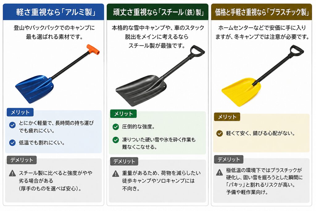 冬キャンプ用のスコップ比較画像