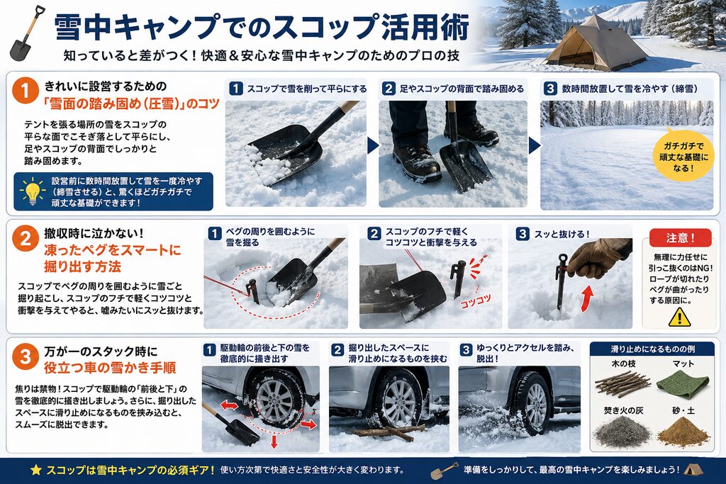 冬キャンプのスコップ活用画像